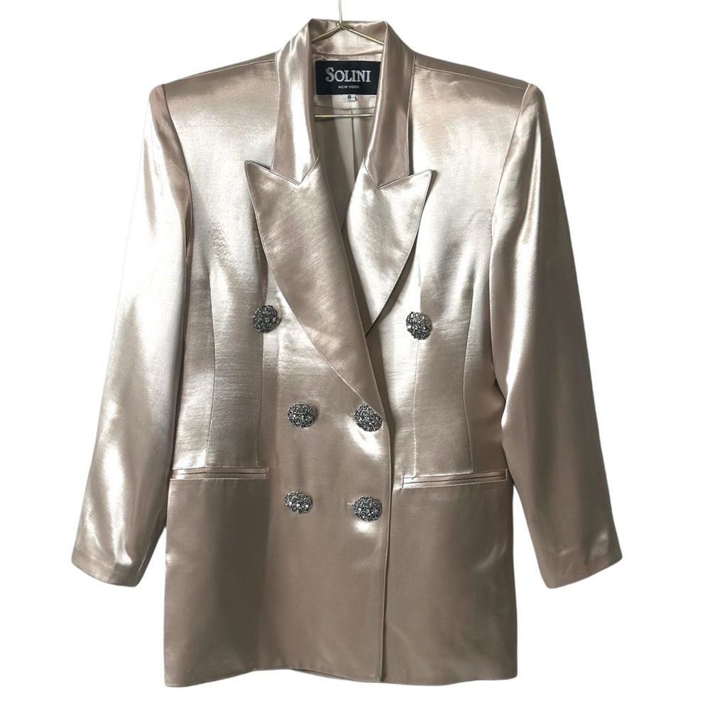 Solini New York Vintage Women's Satin Rhinestone Buttons‎ Blazer Champagne Sz 6